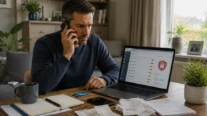 Customer contacting their bank after suspecting fraud on an unfamiliar M&B Online transaction